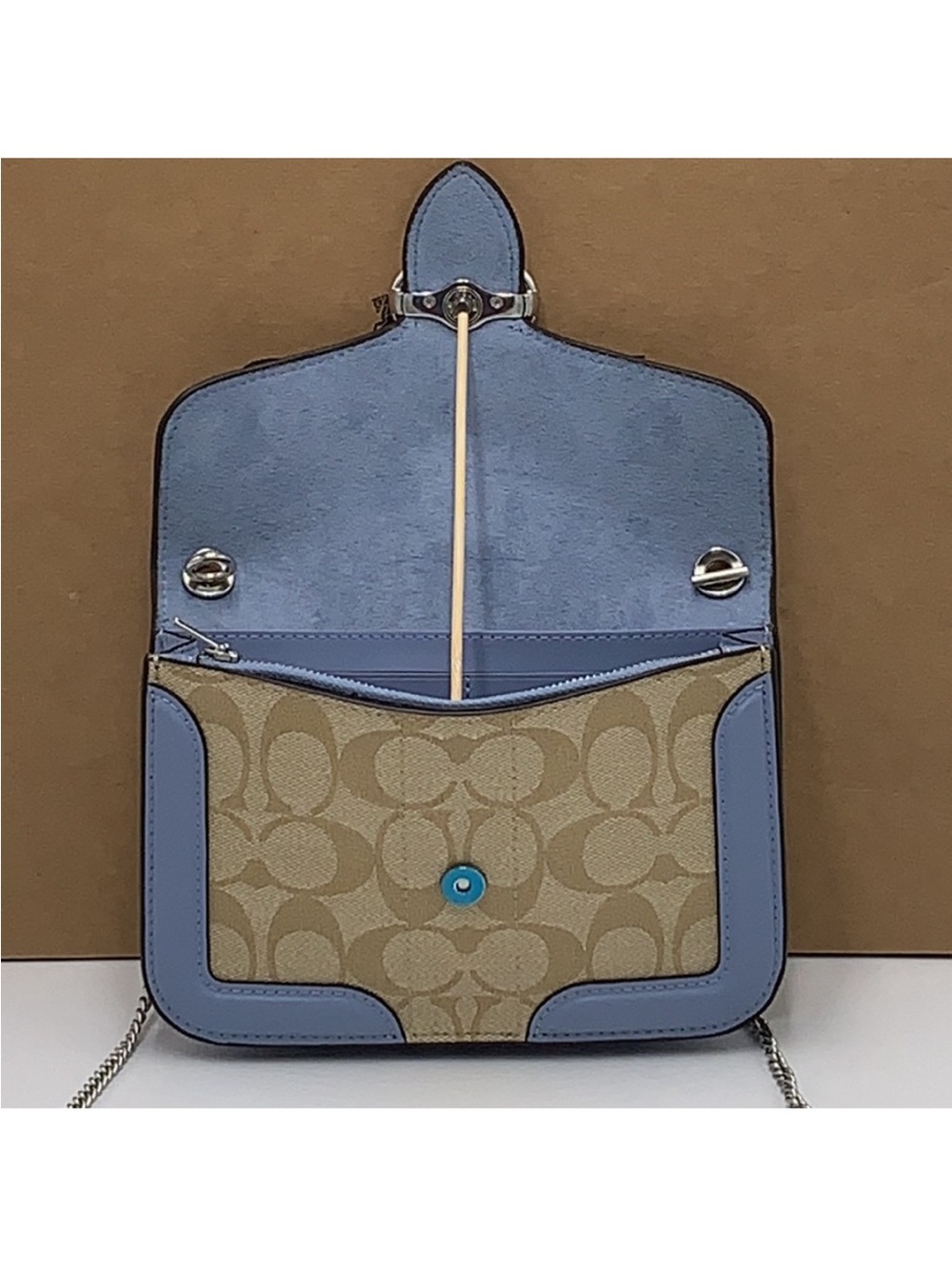 COACH Georgie Crossbody In Signature Canvas LIGHT KHAKI/MARBLE BLUE - Picture 11 of 15